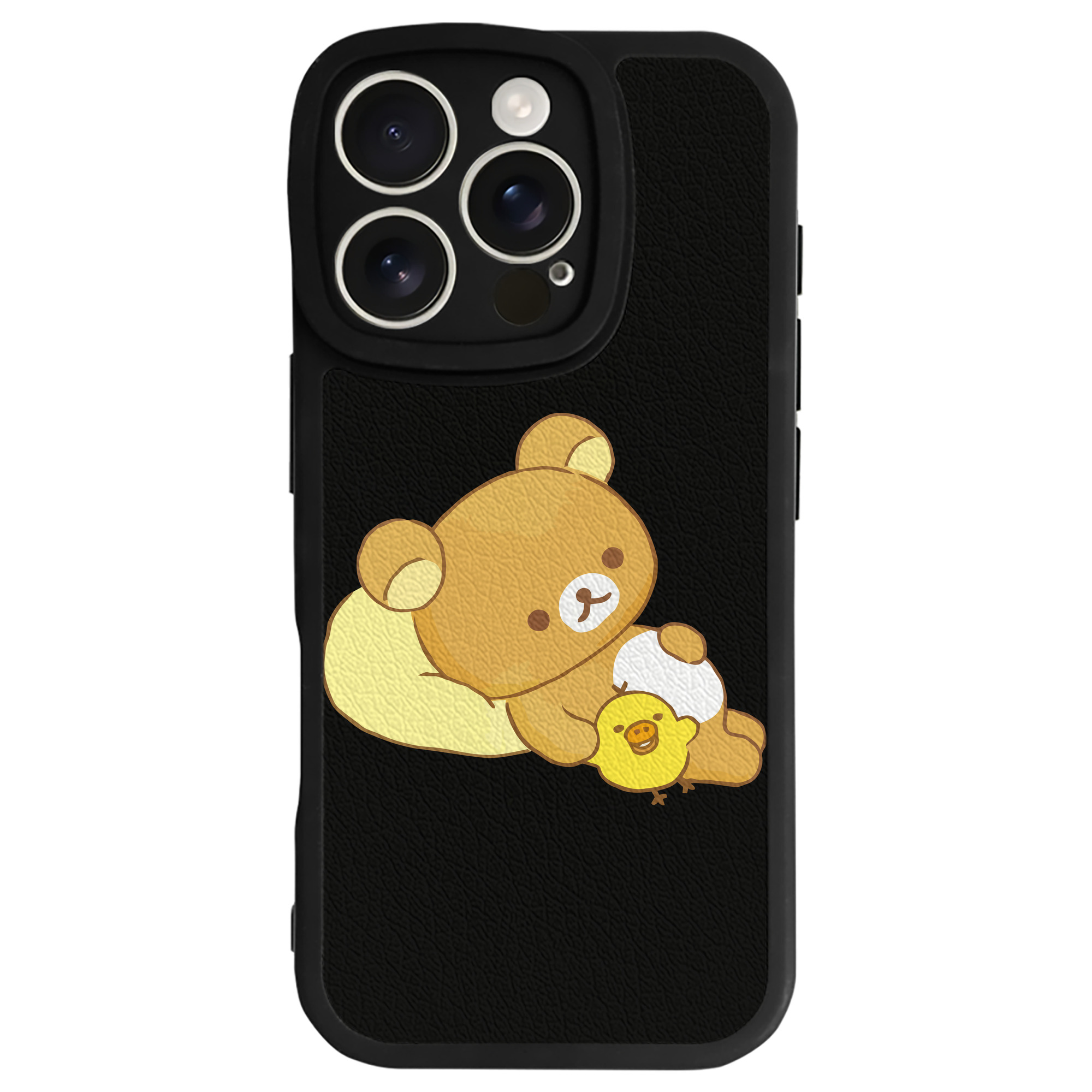 （画像用） リラックマ リラックマ キイロイトリ Rilakkuma Korilakkuma Kiiroitori 【iPhone 16シリーズ対応】シリコンスマホケース（レザー調） 材質：シリコン